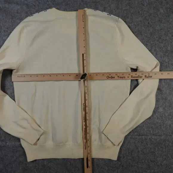 Tory Burch Sweater Womens Small Merino Wool Monogrammed Logo Sport Cream Crew